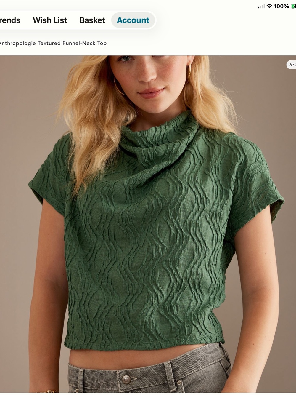 Anthropologie Olive Green Sheer Zigzag Knit Short-Sleeve Sweater